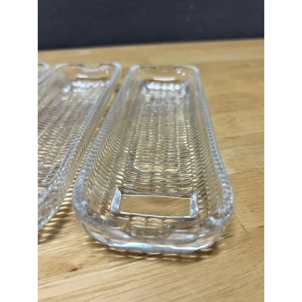 Vintage Clear Glass Corn on the Cob Dishes Set 4 Embossed Serving